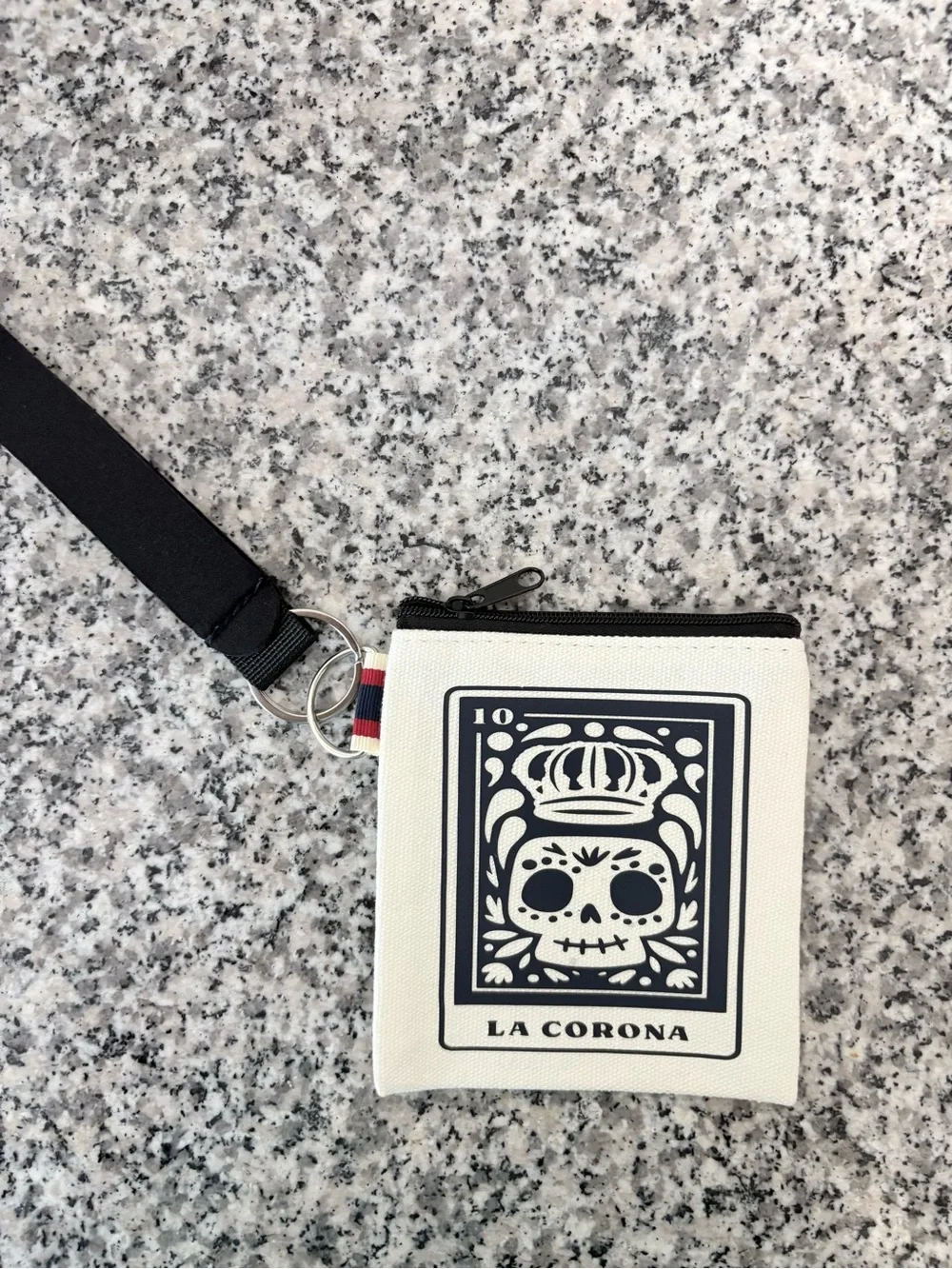 La Corona Cream & Black Skull Zip Pouch